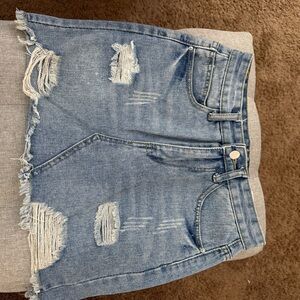 Distressed Denim Mini Skirt